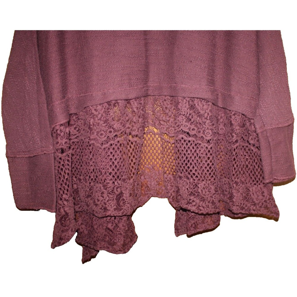 Knox Rose LS Cardigan Sweater Womens Sz S Purple Lace Trim Open Front GUC - Picture 7 of 7